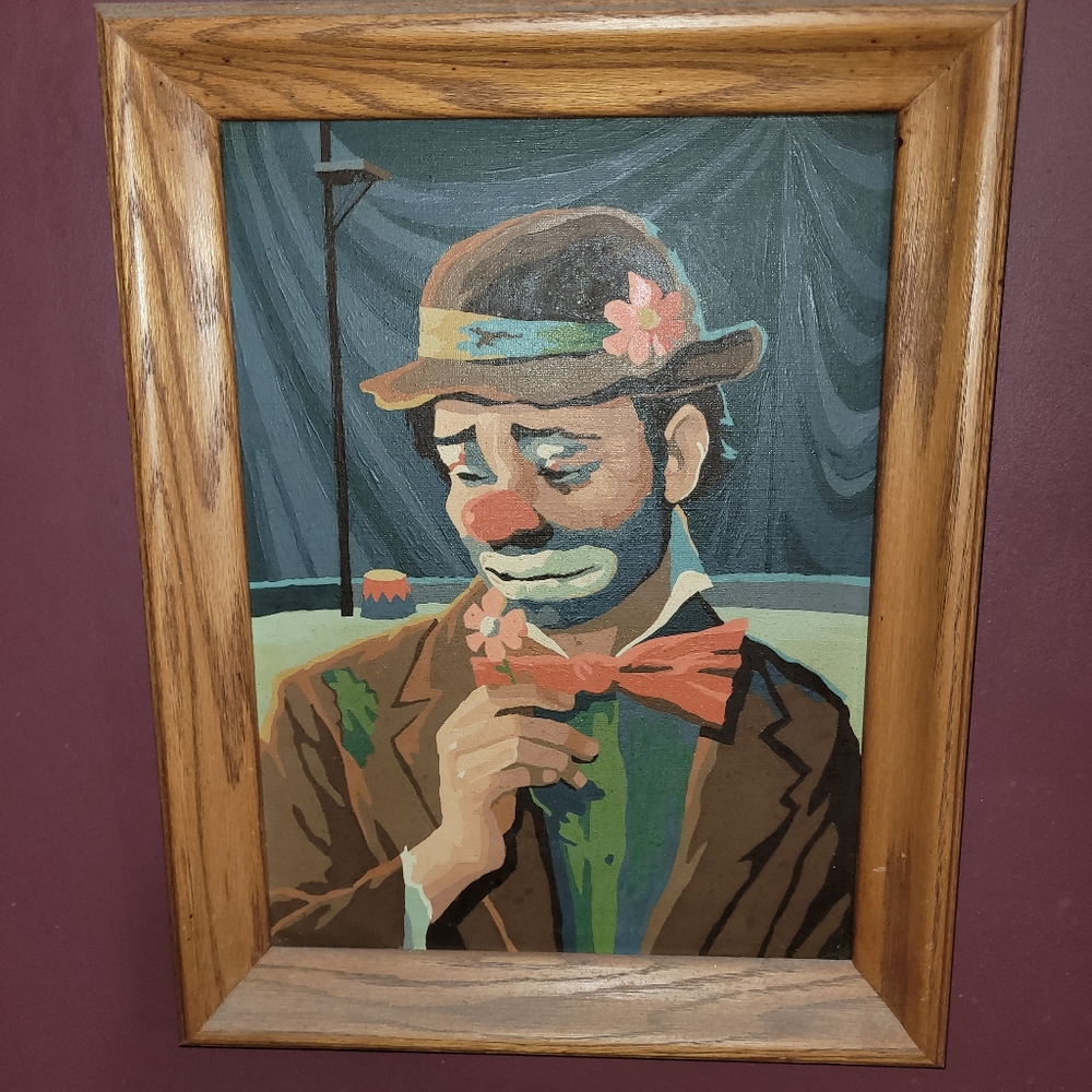 Vintage Clown Painting On Board